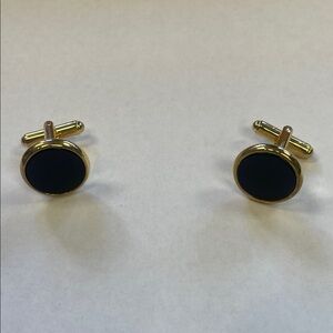 Gold and Black Onyx Round Cufflinks - Classic Men's Accessory